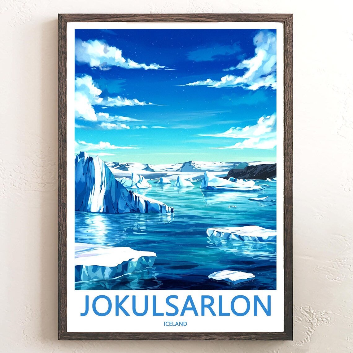 Jokusarlon Iceland Daytime Glacier Lagoon Illustration Travel Poster