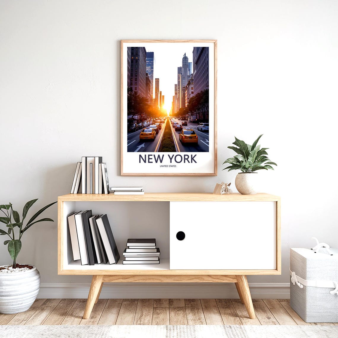 New York Manhattan Sunset Avenue Yellow Cabs Rush Hour Travel Poster - Image 2