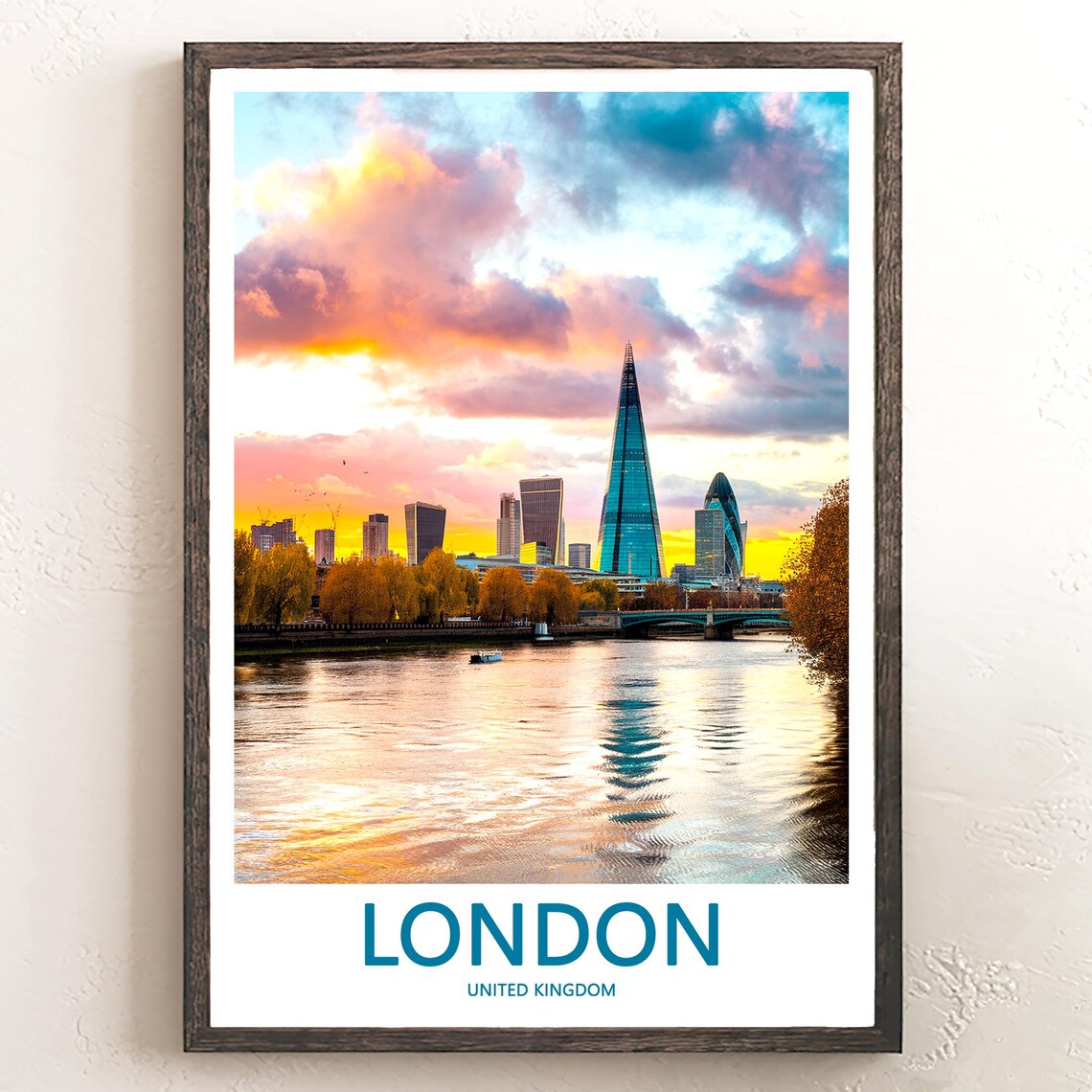London City Skyline Sunset Wide Panorama Over the Thames Poster