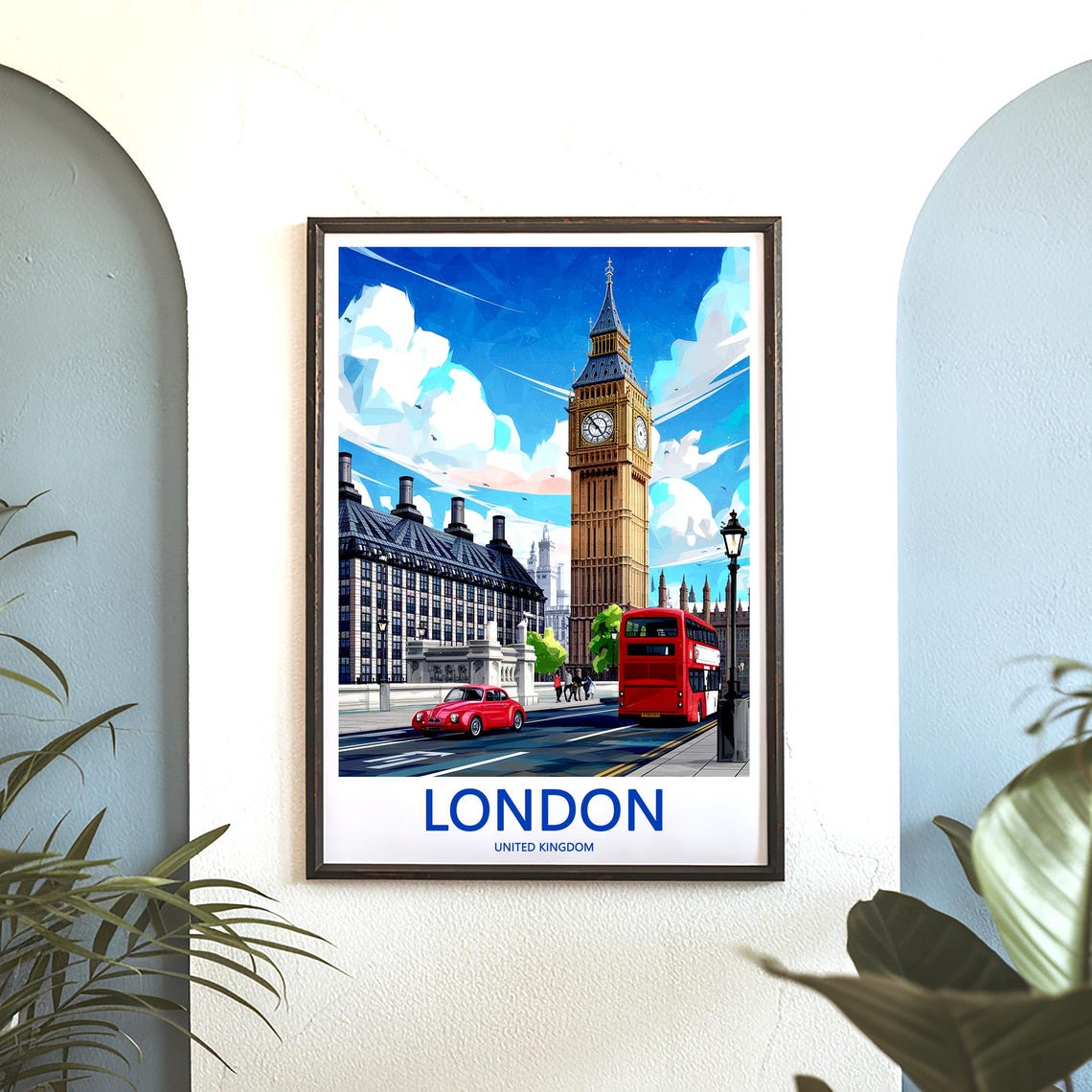 London Big Ben Red Double Decker Bus Busy Street Scene Poster - Image 3