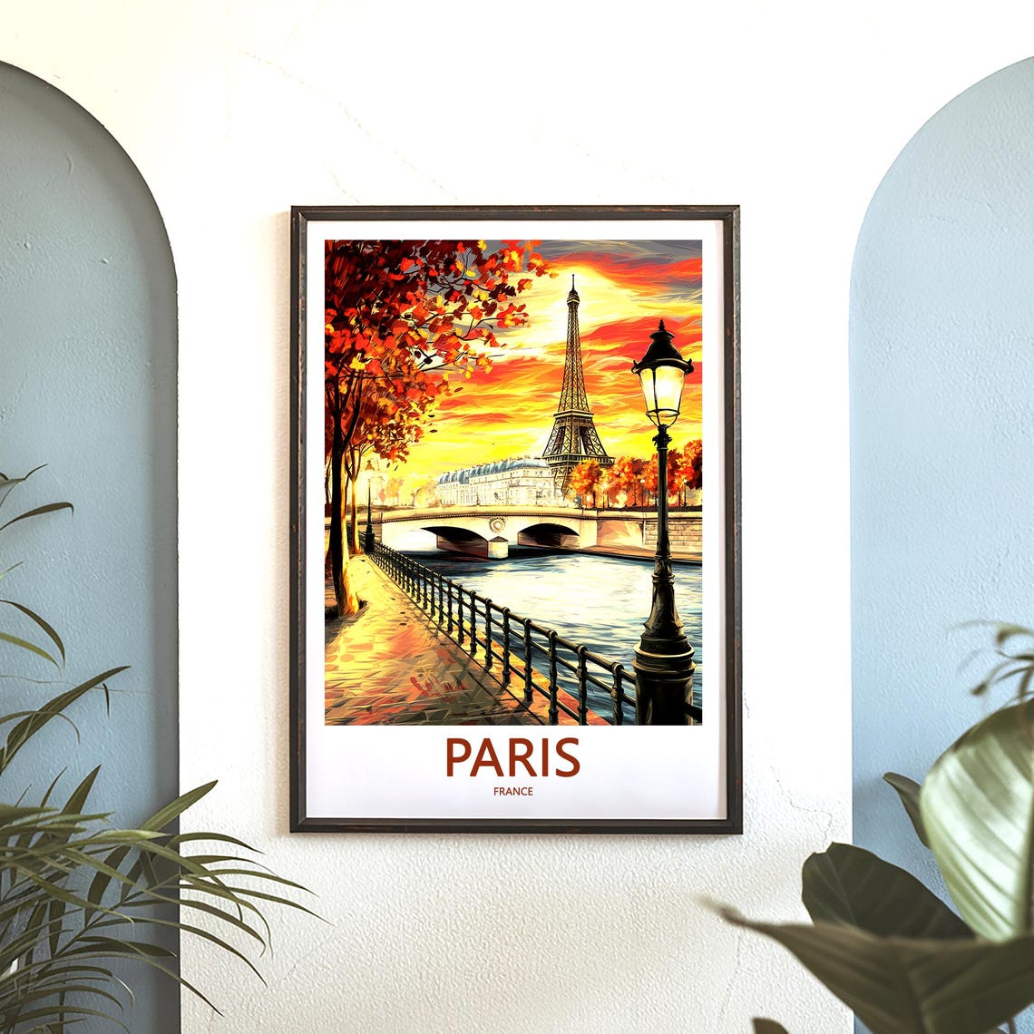 Eiffel Tower Silhouetted in Fiery Autumn Sunset Over the Seine Poster - Image 3
