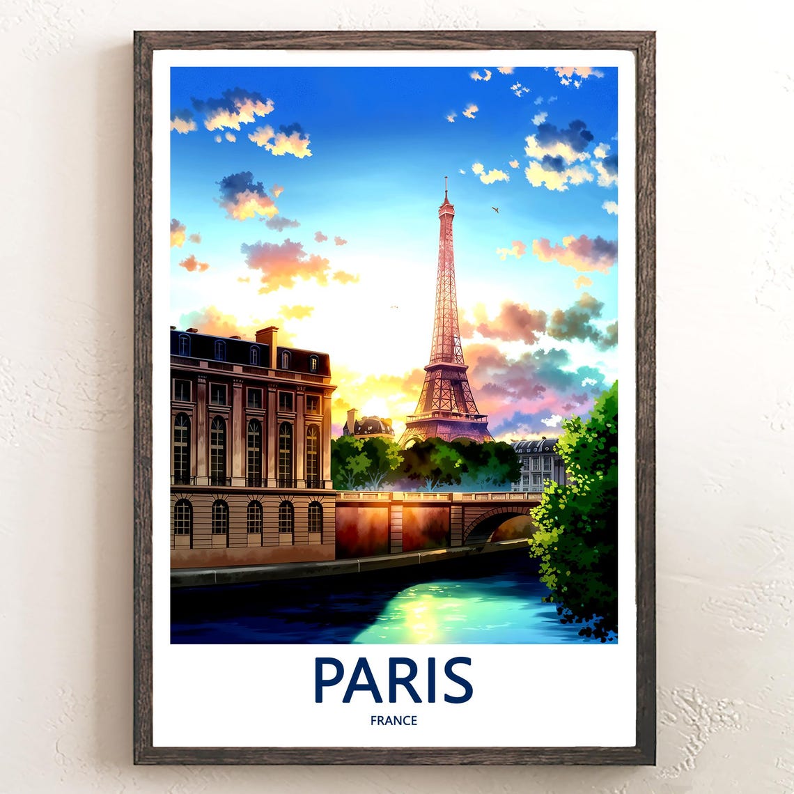 Eiffel Tower Rising Above the Seine Bridge in Blue Hour Light Poster