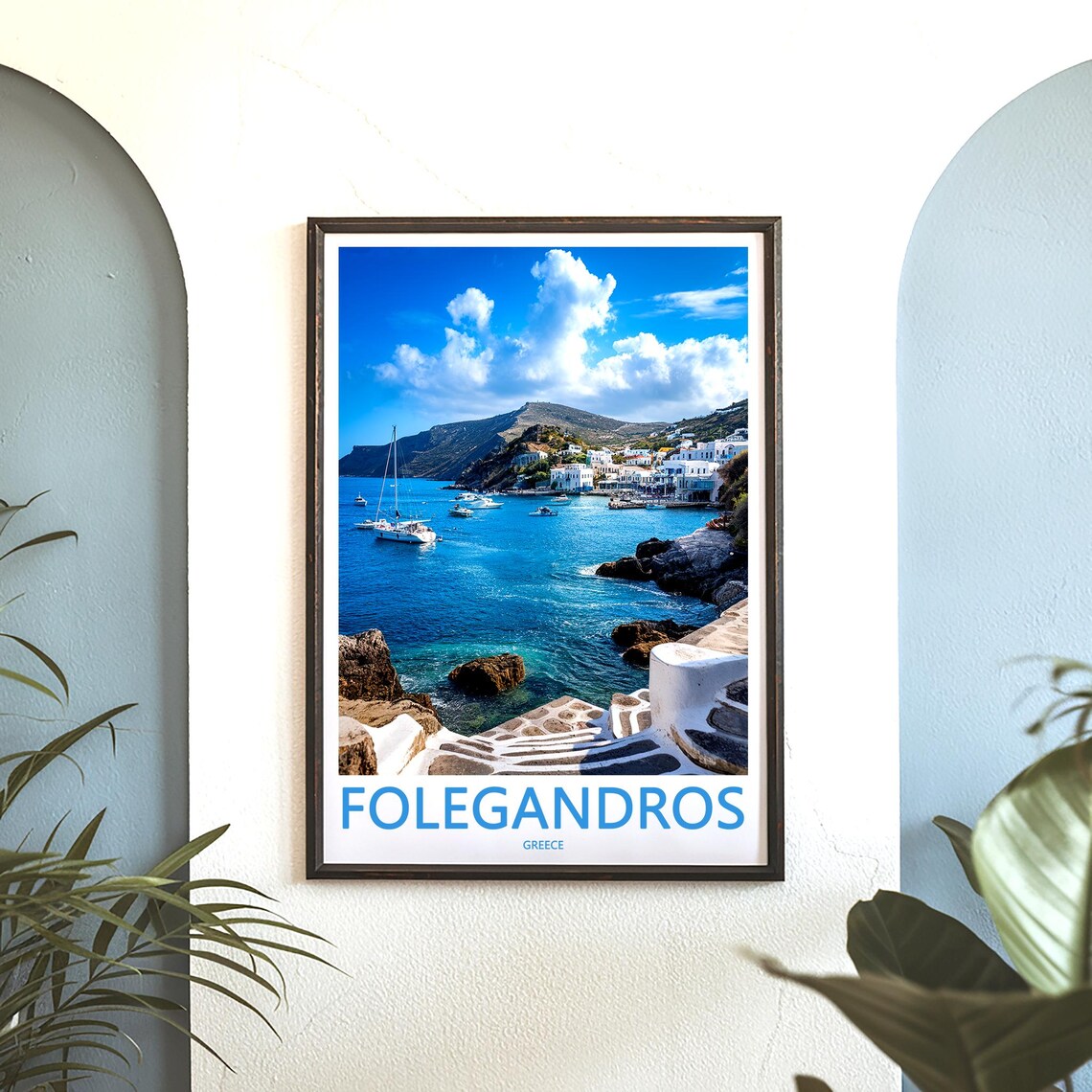 Folegandros Greece Turquoise Harbor Boats Coastal Travel Poster - Image 3