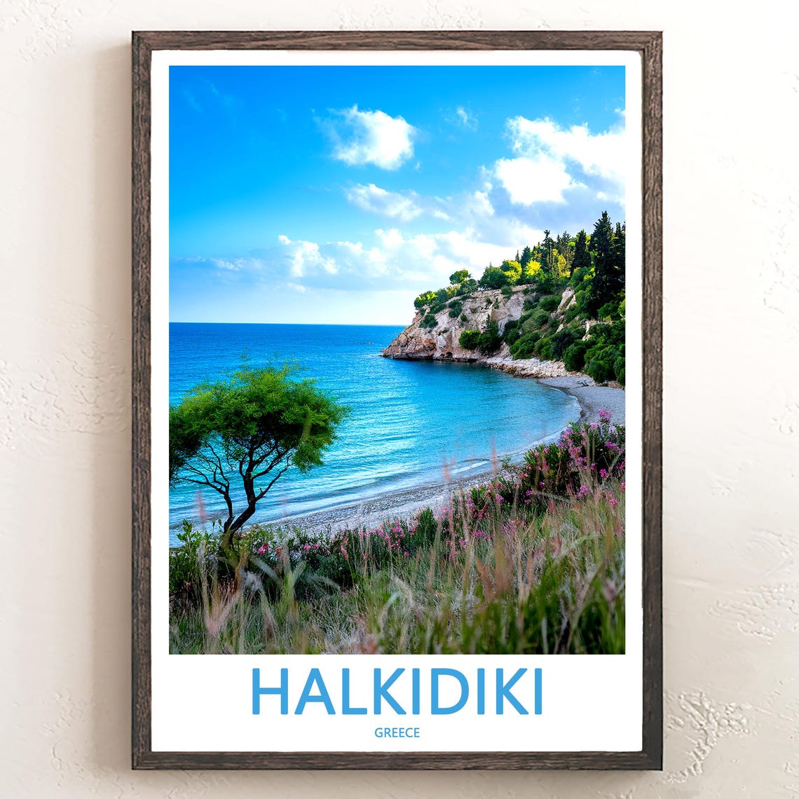 Halkidiki Greece Quiet Tree Lined Cove and Wildflower Beach Poster