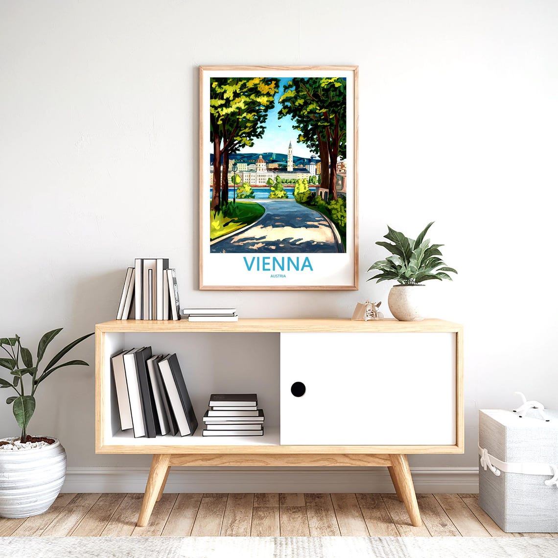 Vienna Tree-Lined Park Road with Old Town View Austria Travel Poster - Image 2