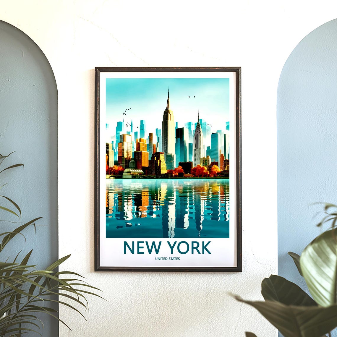 Autumn Manhattan Skyline with a Calm Water Reflection Poster - Image 3
