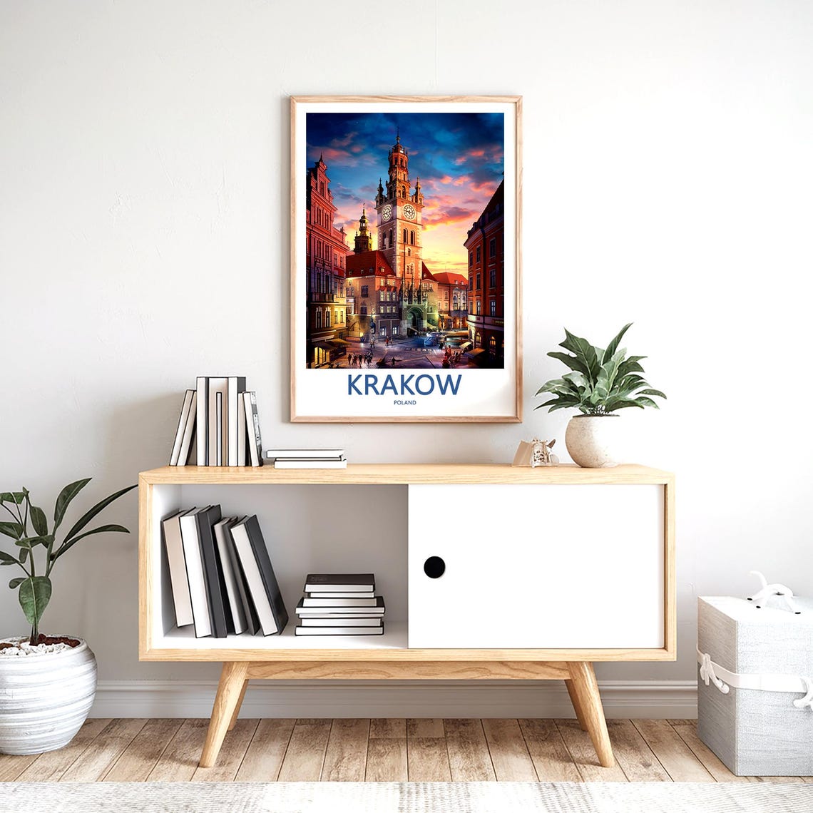 Krakow Town Hall Clock Tower Square at Sunset Scenic Wall Poster - Image 2