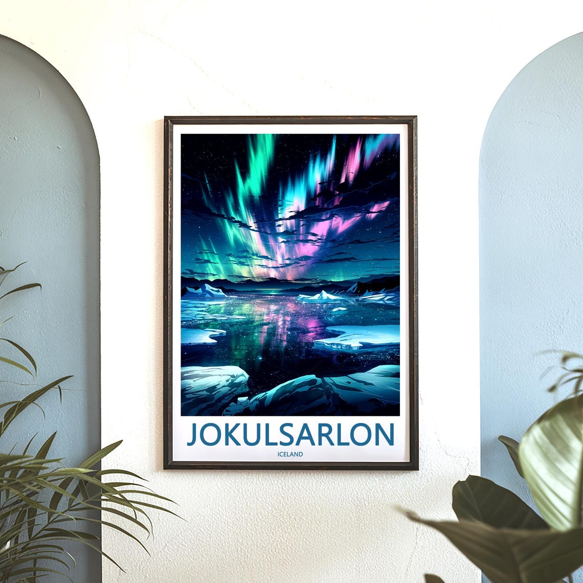 Jokusarlon Iceland Aurora Borealis Over Iceberg Lagoon Art Poster - Image 3