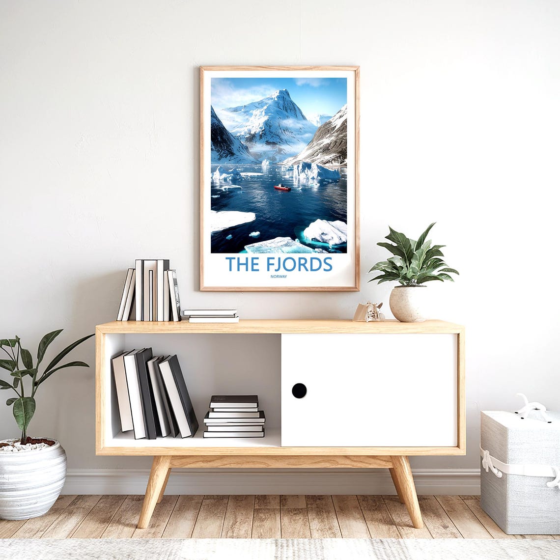 The Fjords Norway Snowy Icebergs Red Ship Winter Scene Poster - Image 2