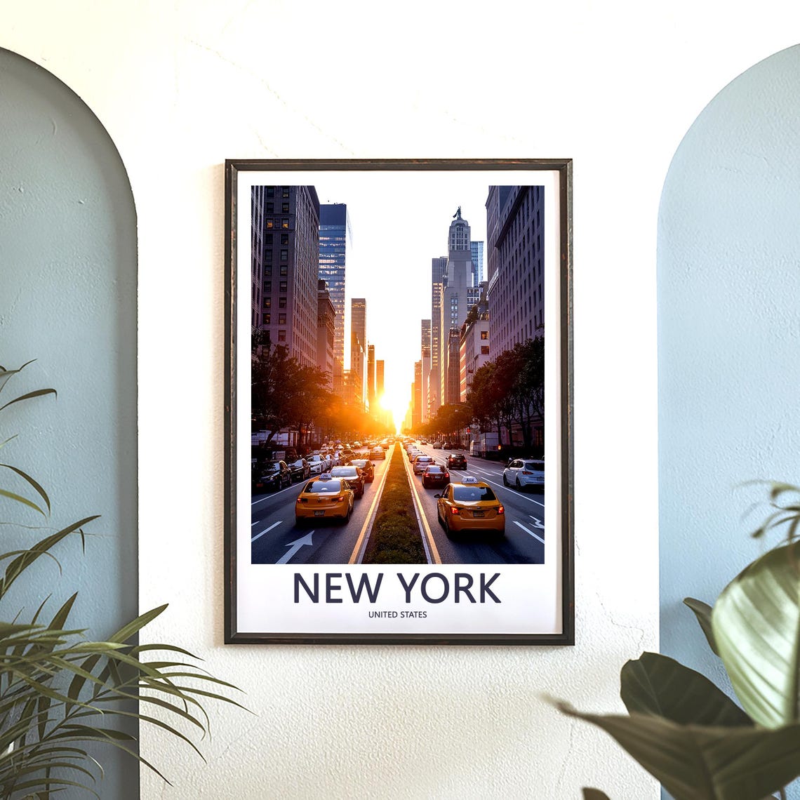 New York Manhattan Sunset Avenue Yellow Cabs Rush Hour Travel Poster - Image 3