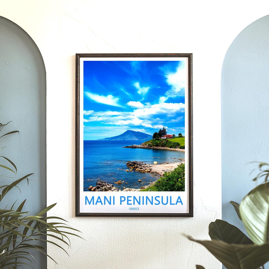 Mani Peninsula Greece Sandy Beach and Mountain Vista Photo Poster - Image 3