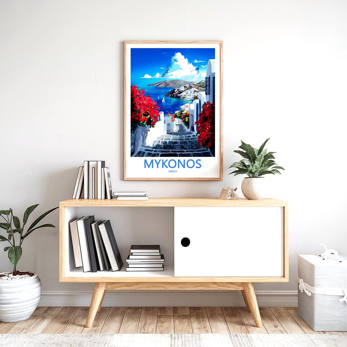 Mykonos Wide Steps Harbor Boats White Town Greece Art Poster - Image 2