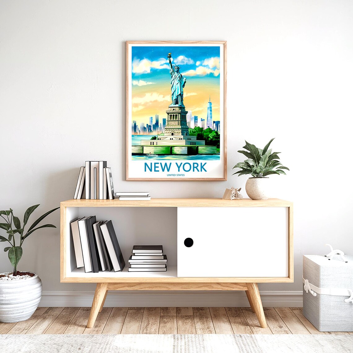 Statue of Liberty at Sunrise with a Small Harbor Boat Poster - Image 2