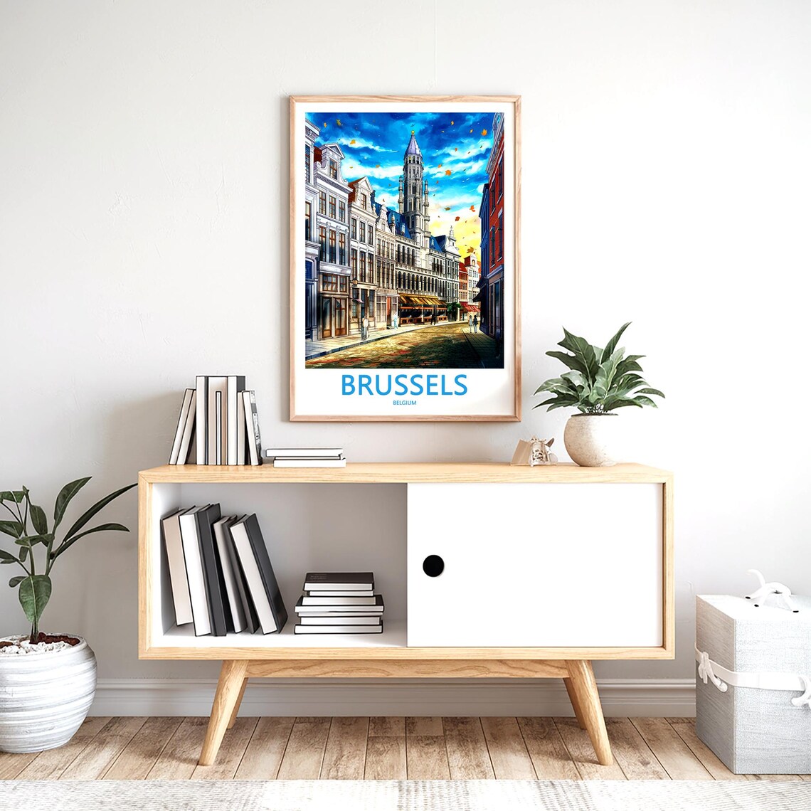 Brussels Grand Place Town Hall Autumn Leaves Watercolor Travel Poster - Image 2