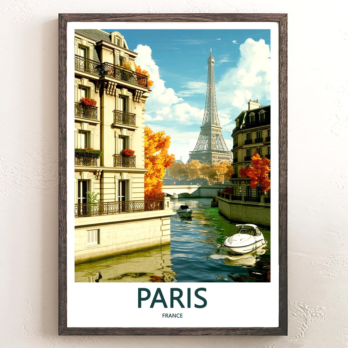 Eiffel Tower Seine Tour Boats Autumn Riverside Paris France Poster