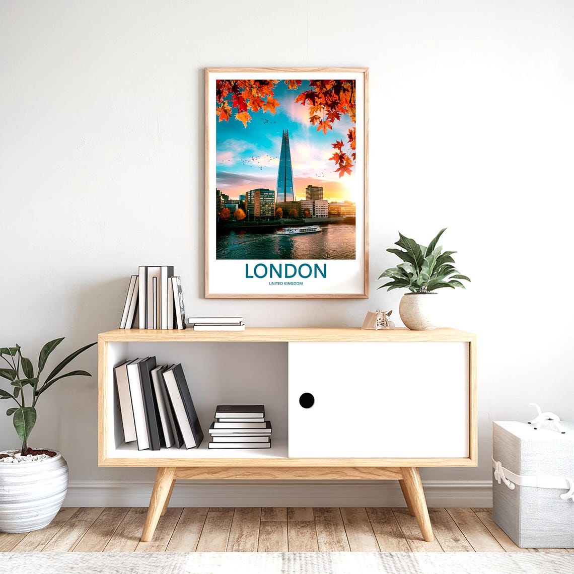 The Shard at Sunset with Vivid Orange Maple Branch Frame Poster - Image 2