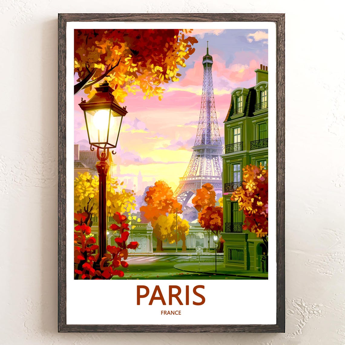 Eiffel Tower Autumn Square Glowing Lamp Sunset Paris France Poster