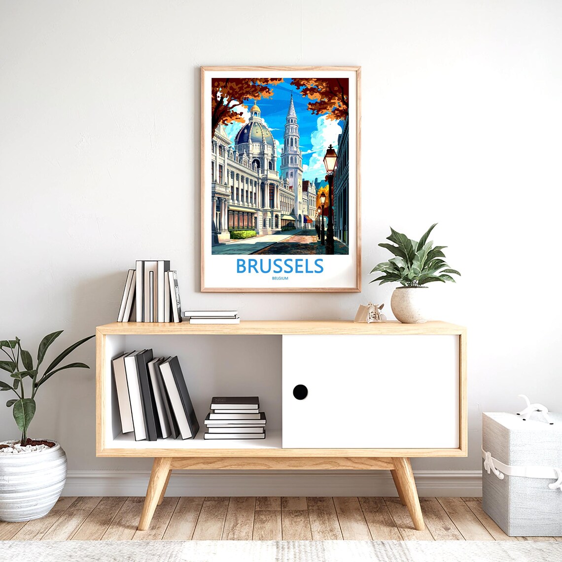Brussels Belgium Grand Cathedral Dome Autumn Illustration Poster - Image 2