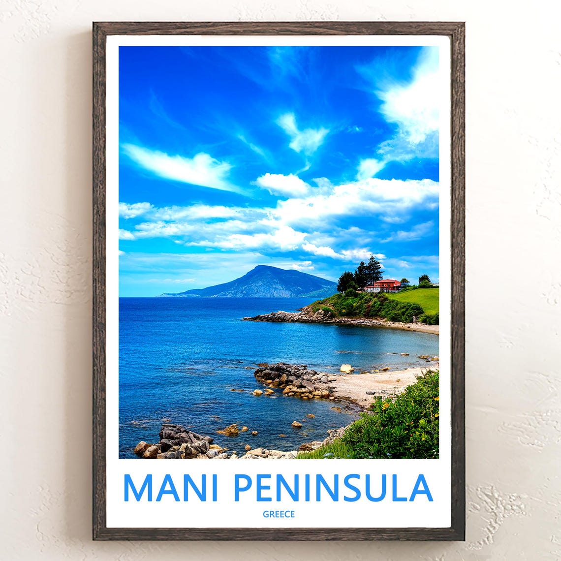 Mani Peninsula Greece Sandy Beach and Mountain Vista Photo Poster