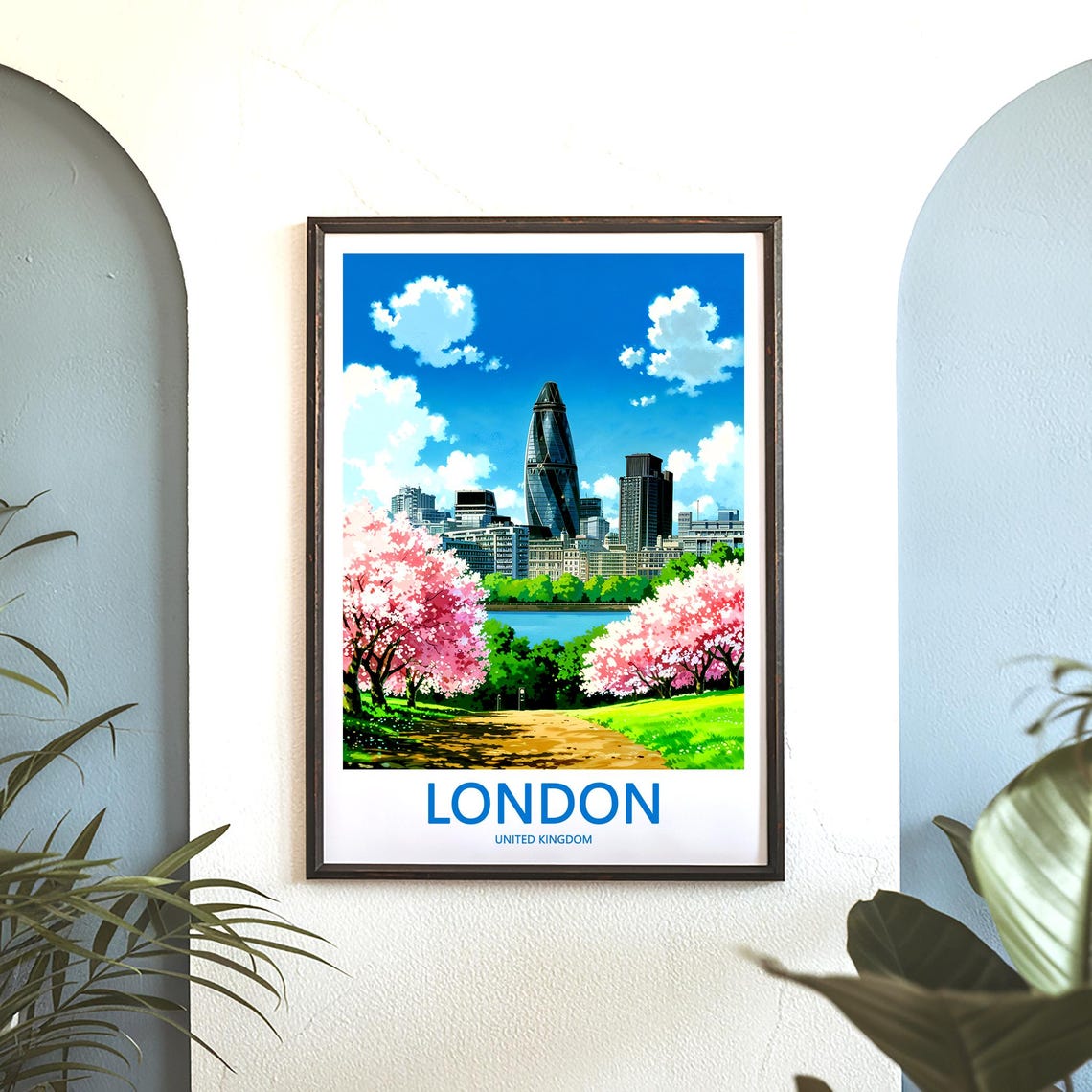 The Gherkin Framed by Cherry Blossoms in a London Park Poster - Image 3