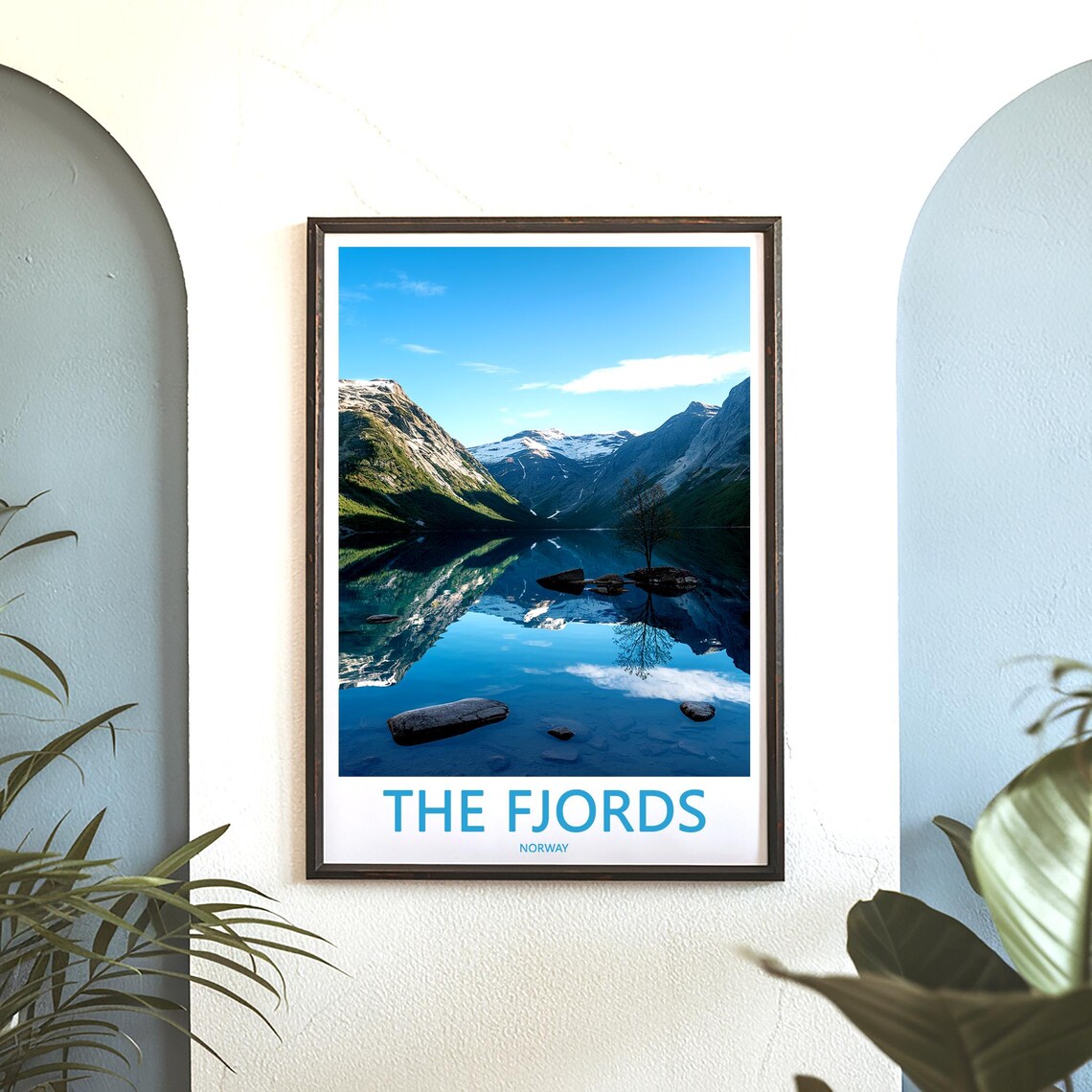 The Fjords Norway Mirror Lake Lone Tree Photo Travel Art Poster - Image 3