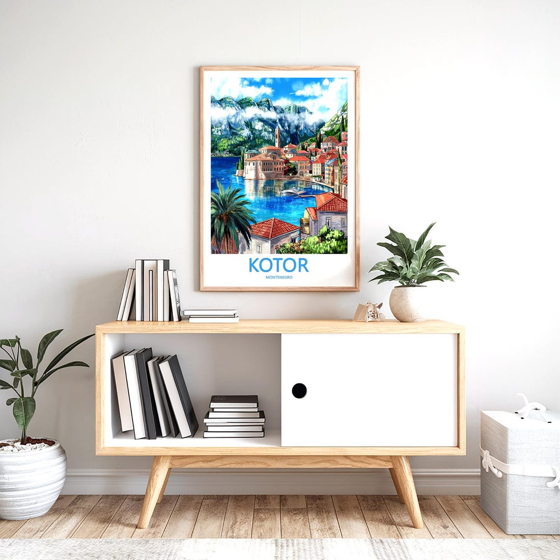 Kotor Montenegro Old Town Bay Misty Mountains Painted Poster - Image 2