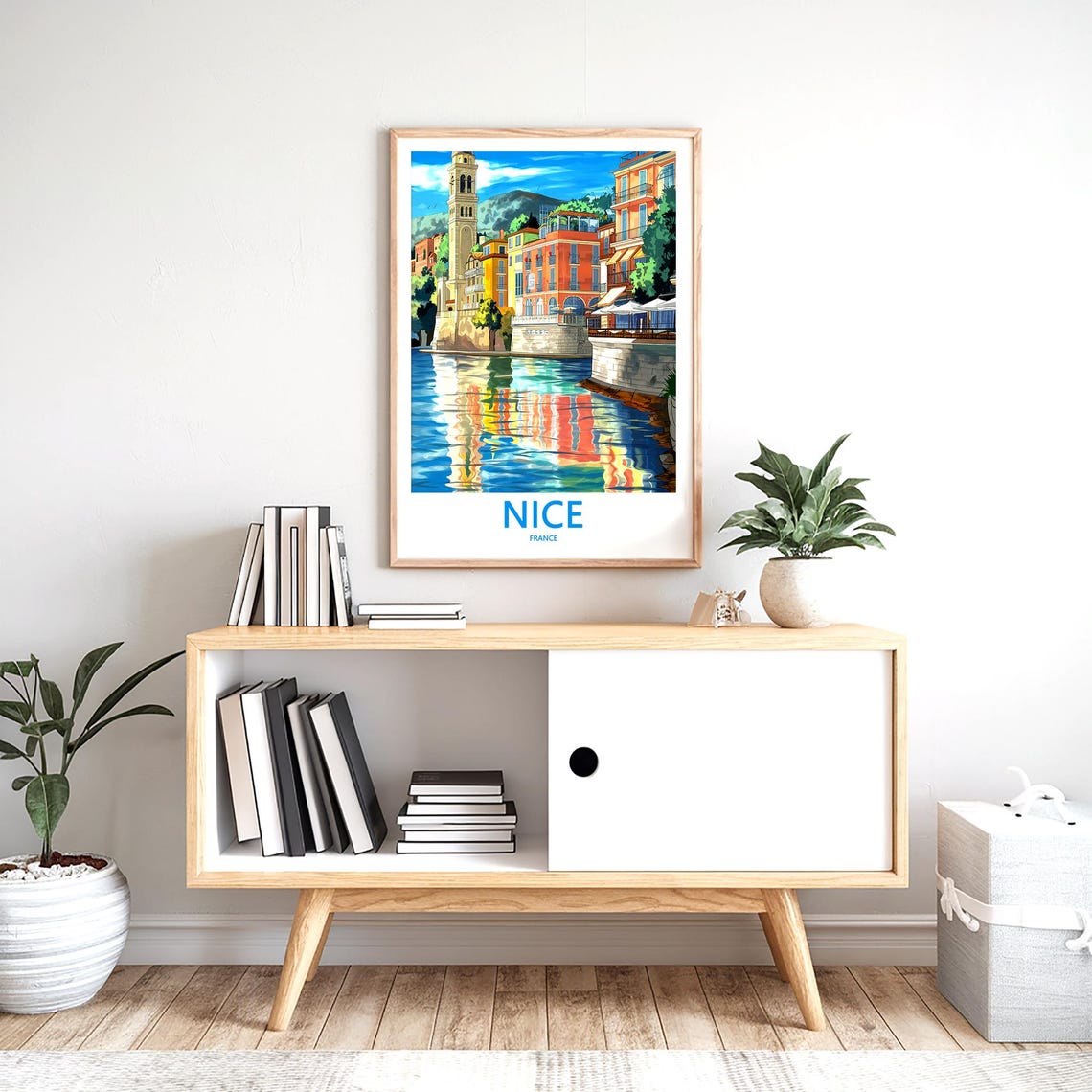 Nice France Bell Tower Waterfront Reflection Travel Art Poster - Image 2