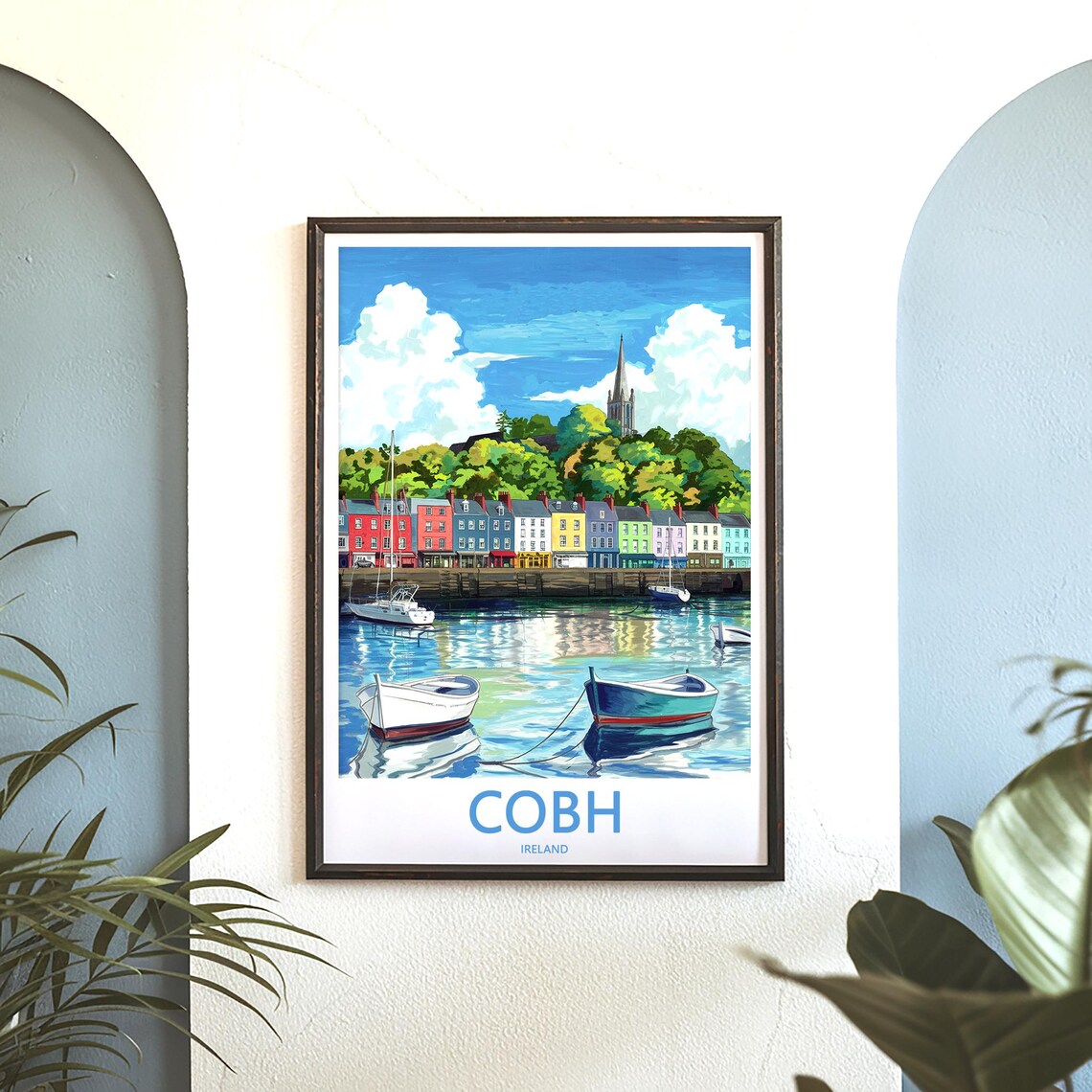 Cobh Ireland Moored Rowboats Colorful Quay Painted Travel Poster - Image 3