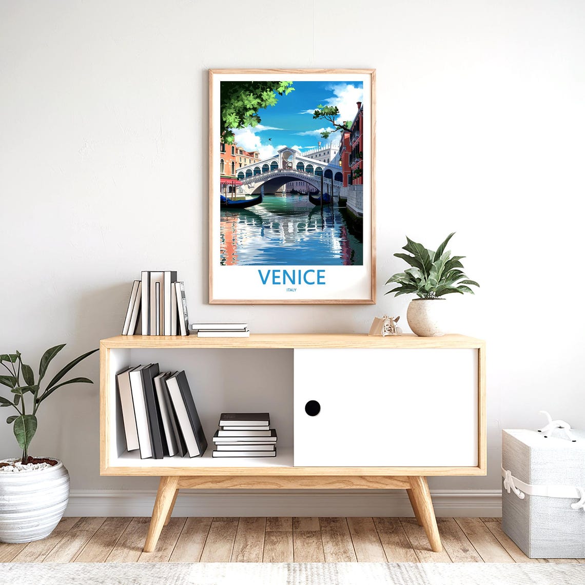 Venice Italy Rialto Bridge Framed By Lush Green Trees Art Poster - Image 2