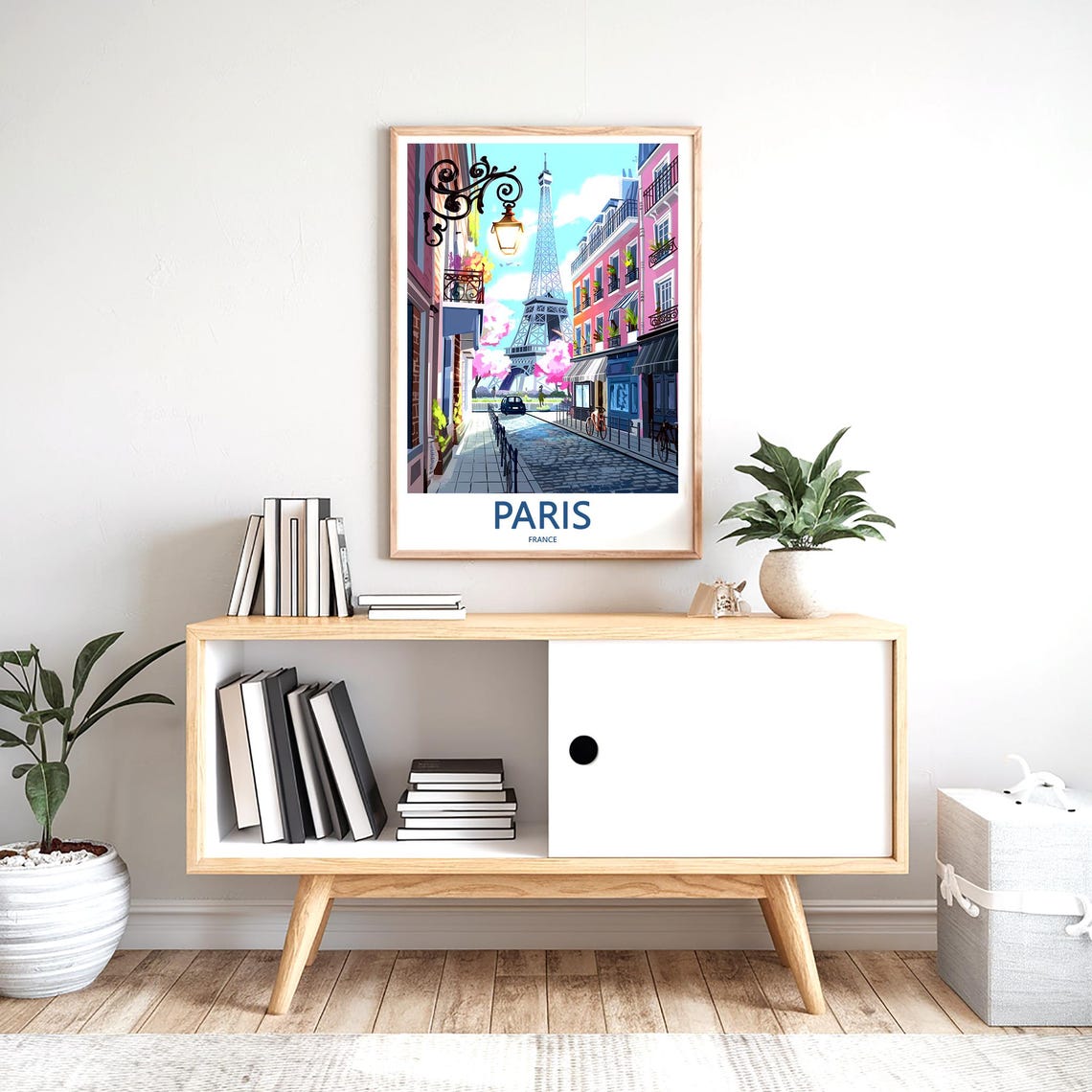 Eiffel Tower Narrow Lane Hanging Lantern Blossoms Paris Poster - Image 2