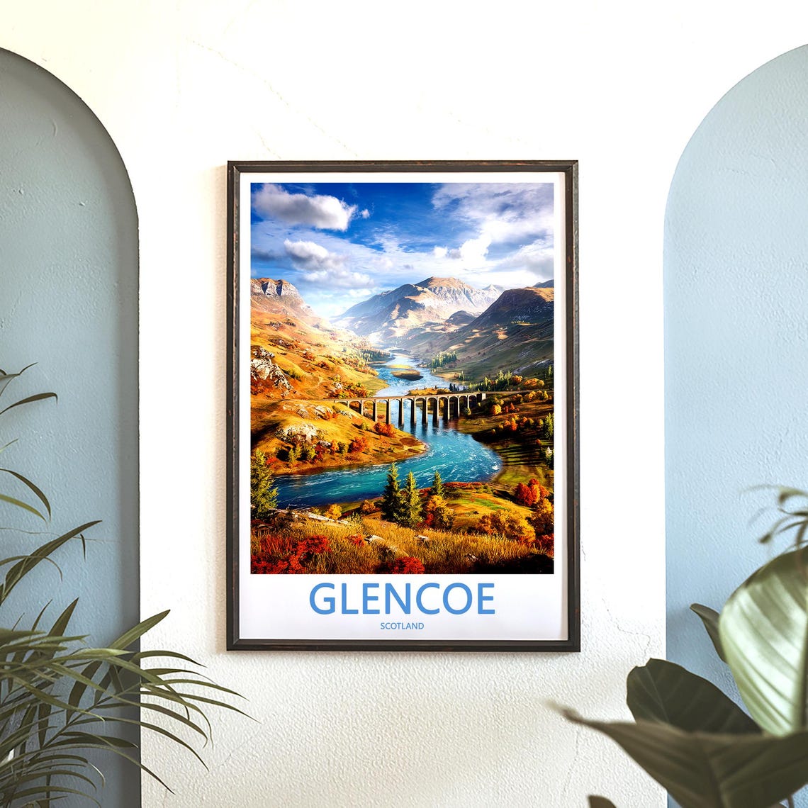 Glencoe Scotland Autumn Viaduct Valley River Scene View Poster - Image 3
