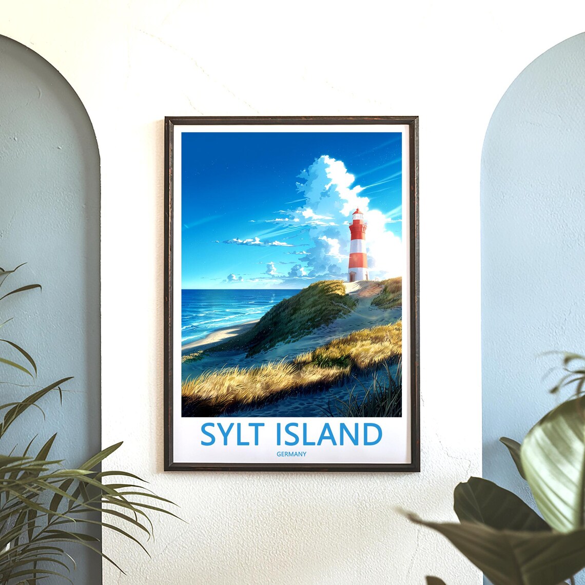 Sylt Island Germany Lighthouse Above Dunes and Beach Travel Poster - Image 3