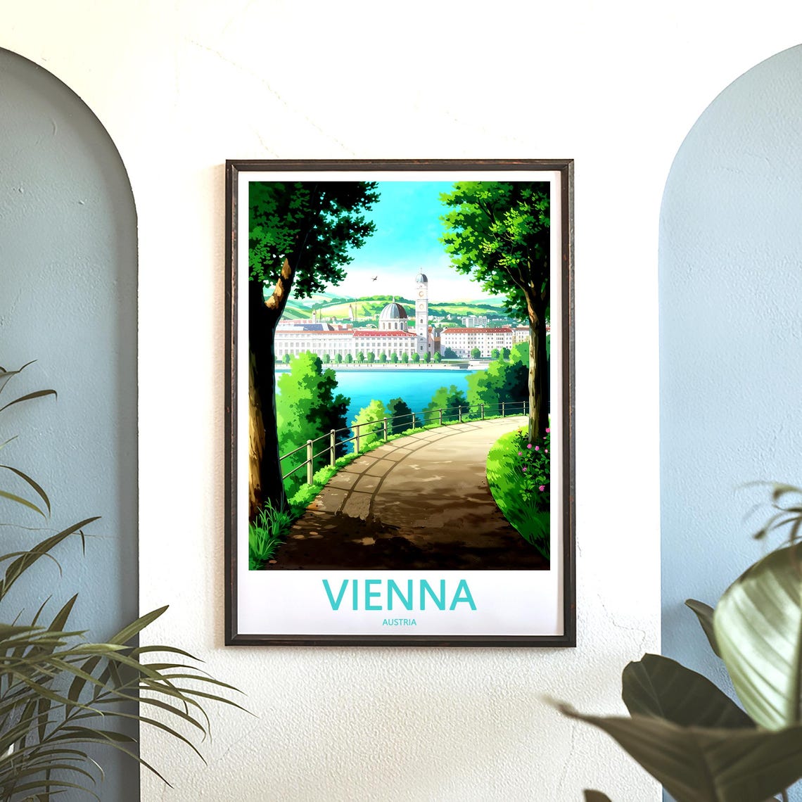 Vienna Riverside Skyline View from Green Park Path Travel Poster - Image 3