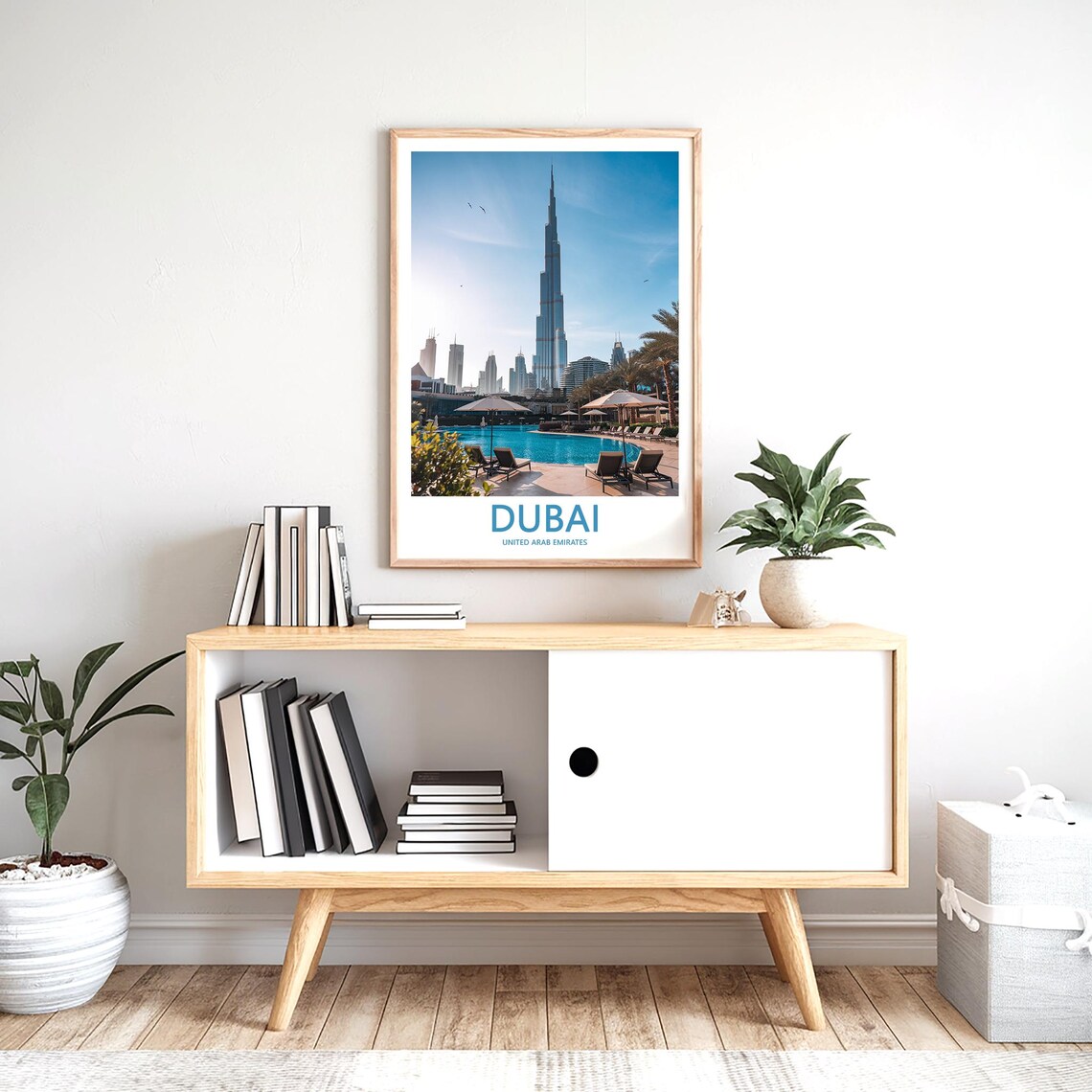 Dubai Burj Khalifa Resort Pool with Sun Loungers Photo Poster - Image 2