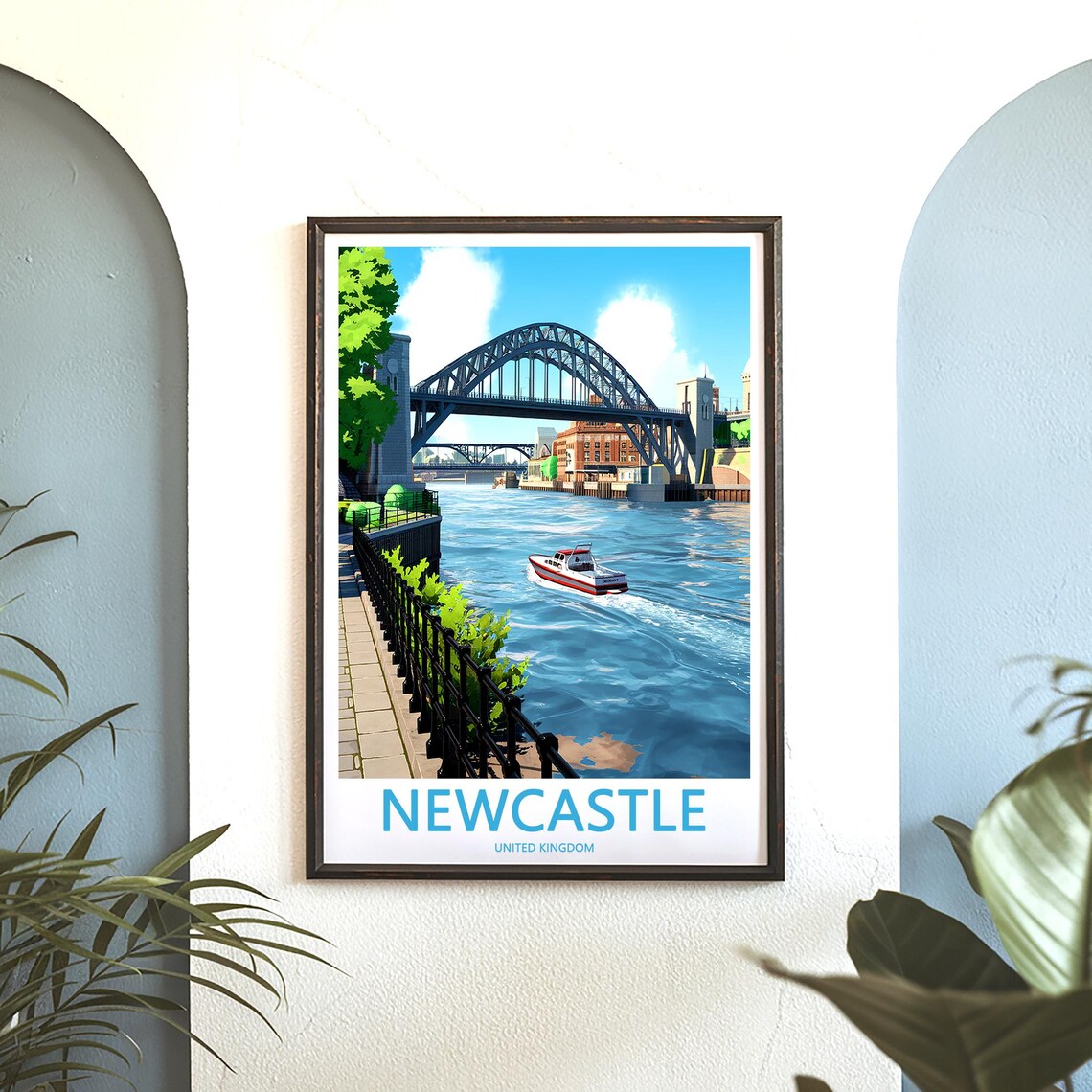 Newcastle Tyne Bridge Quayside Speedboat River Travel Poster - Image 3