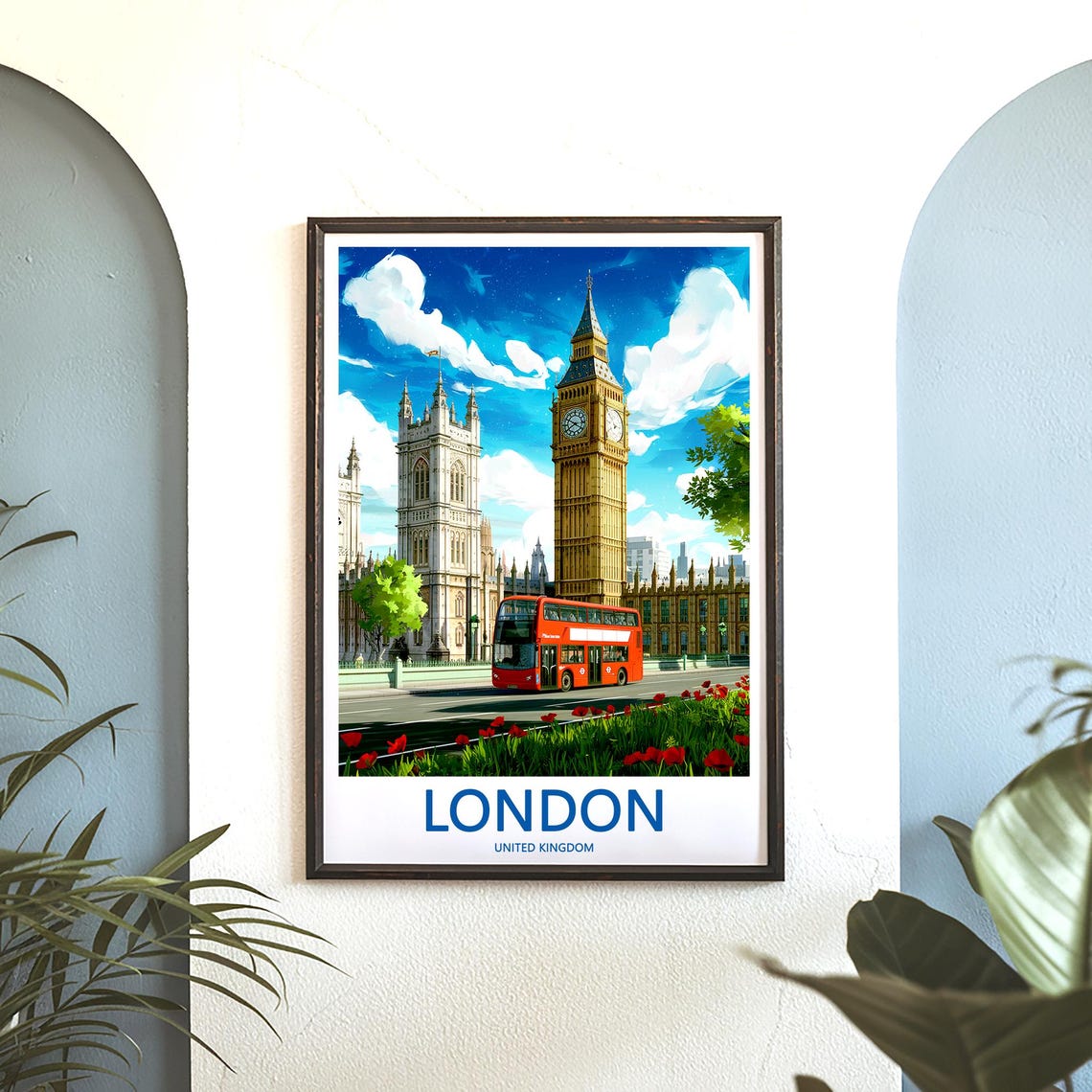 Big Ben Red Double Decker Bus with Poppies Dramatic Sky Poster - Image 3