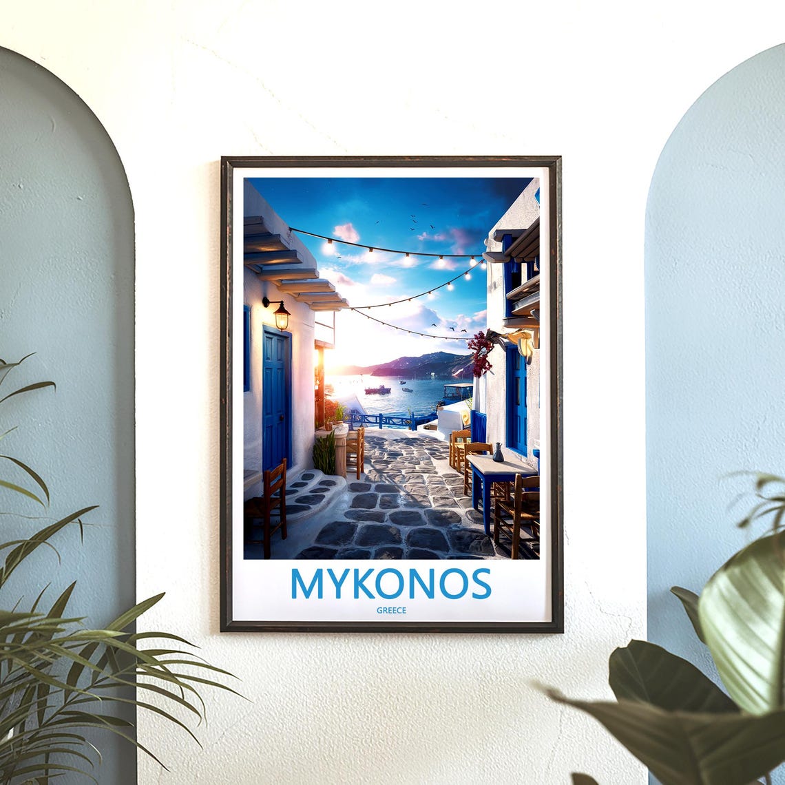 Mykonos Alleyway Blue Doors Sunlit Greece Travel Decor Poster - Image 3