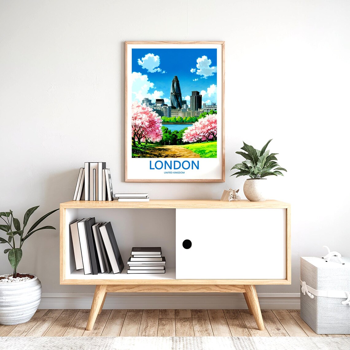 The Gherkin Framed by Cherry Blossoms in a London Park Poster - Image 2