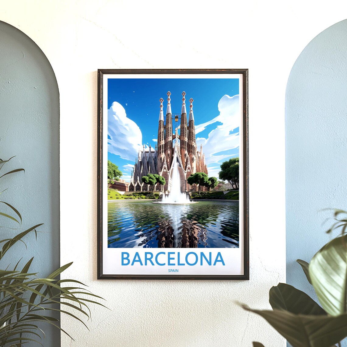 Barcelona Sagrada Familia Fountain Photo Deep Blue Sky Travel Poster - Image 3