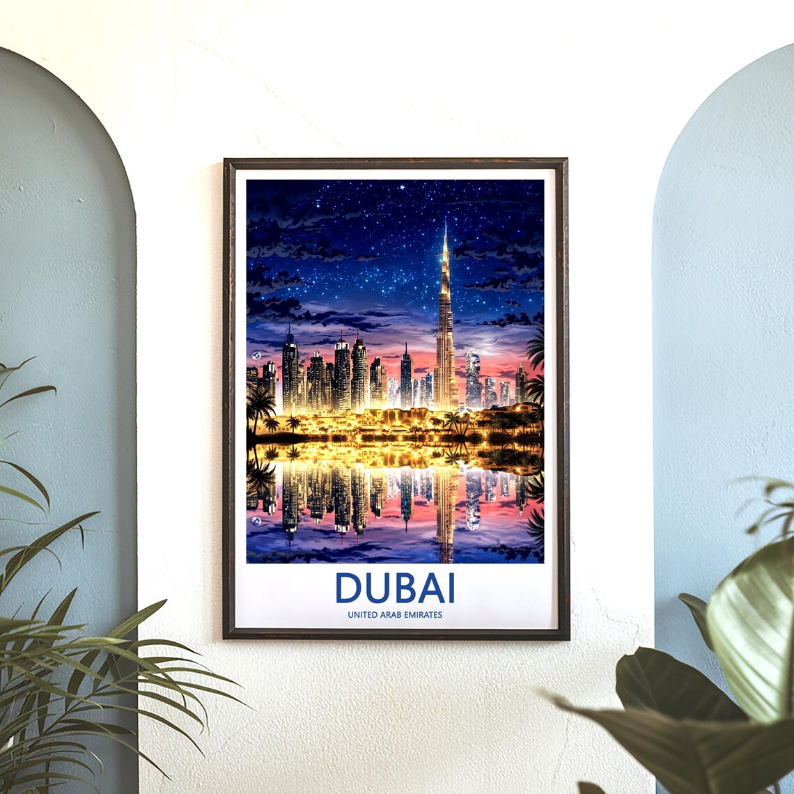 Dubai Burj Khalifa Starry Night Glowing Golden Lights Travel Poster - Image 3