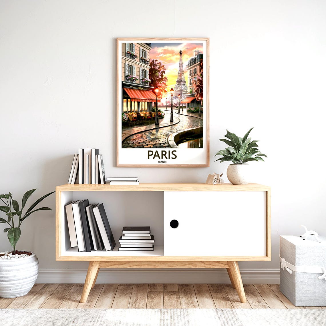 Eiffel Tower Breakfast Cafe Red Awning Sunset Paris France Poster - Image 2