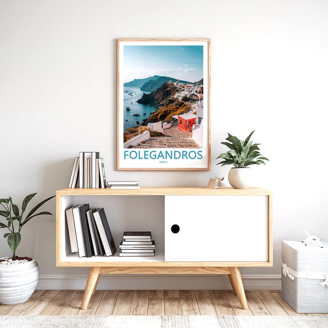 Folegandros Greece Stone Steps Overlooking Aegean Bay Travel Poster - Image 2