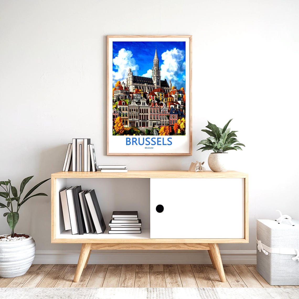 Brussels Belgium Spire Above Colorful Houses Autumn Art Poster - Image 2
