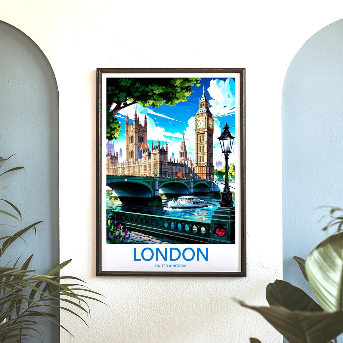 Big Ben and Westminster Bridge Tour Boat Illustration Poster - Image 3