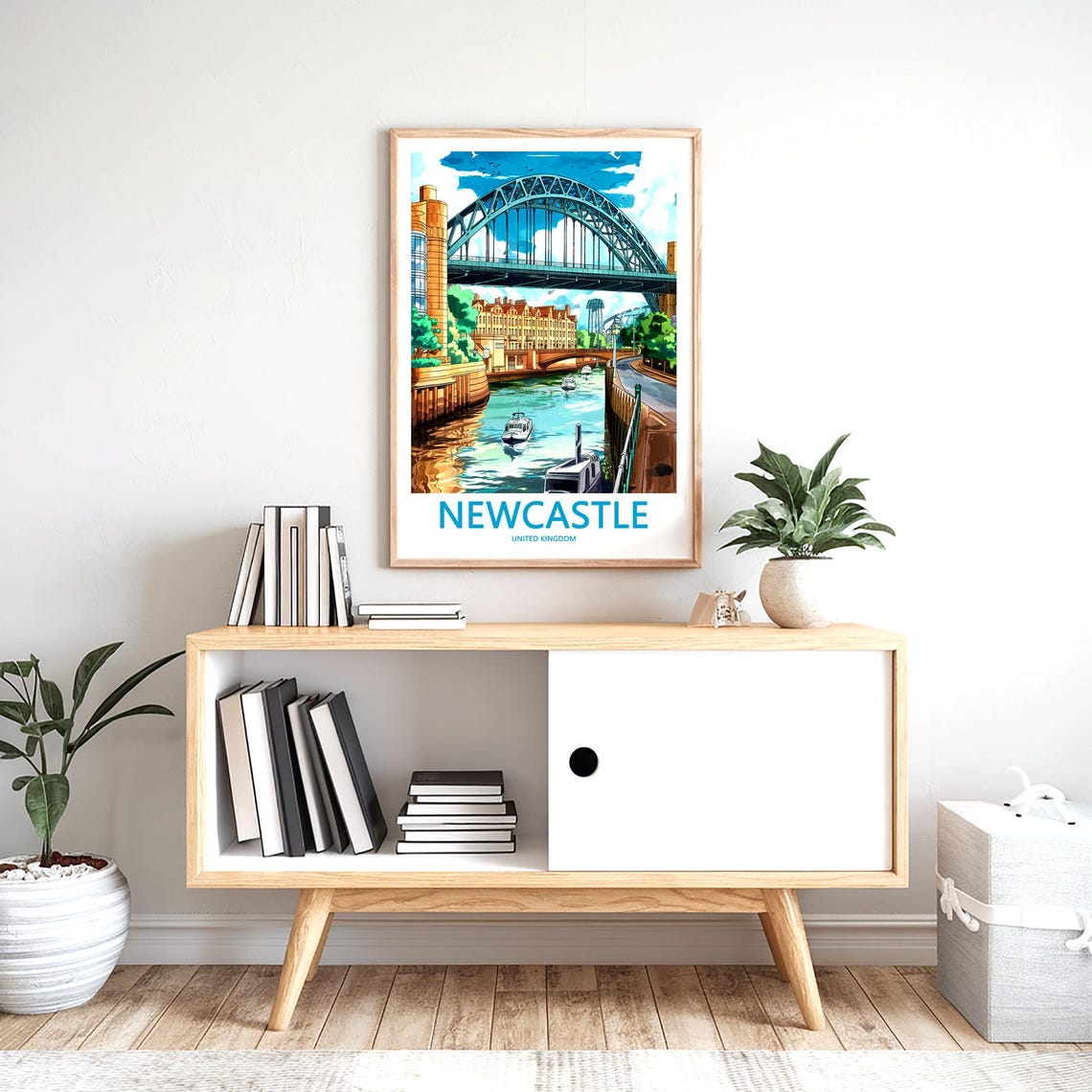 Newcastle Tyne Bridge Full Arch View Over River Boats Travel Poster - Image 2