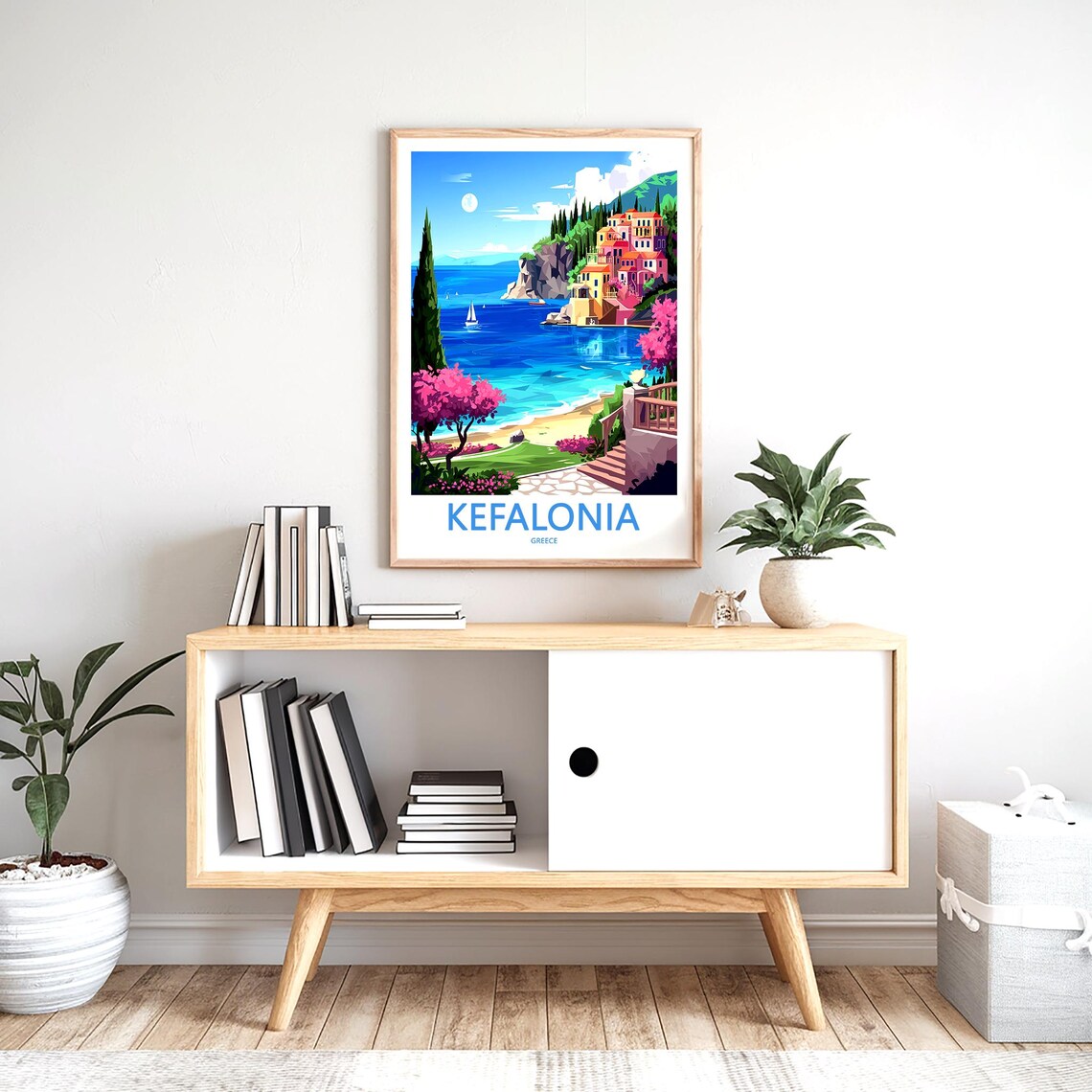 Kefalonia Greece Cliffside Village Sailboats Bay View Poster - Image 2