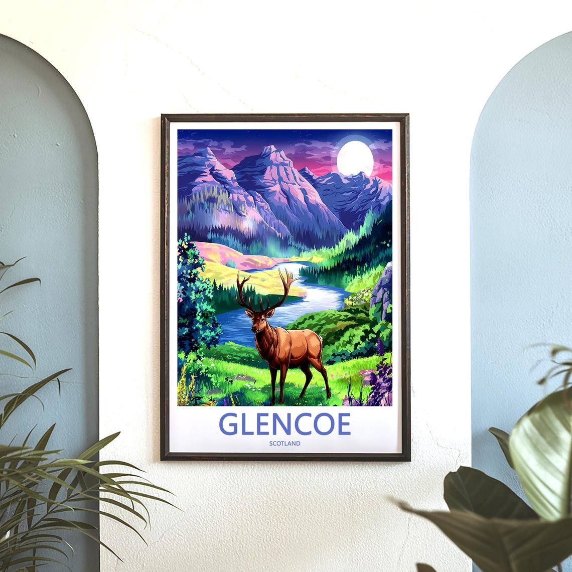 Glencoe Scotland Magical Moonlit Stag on Lakeshore Night Poster - Image 3