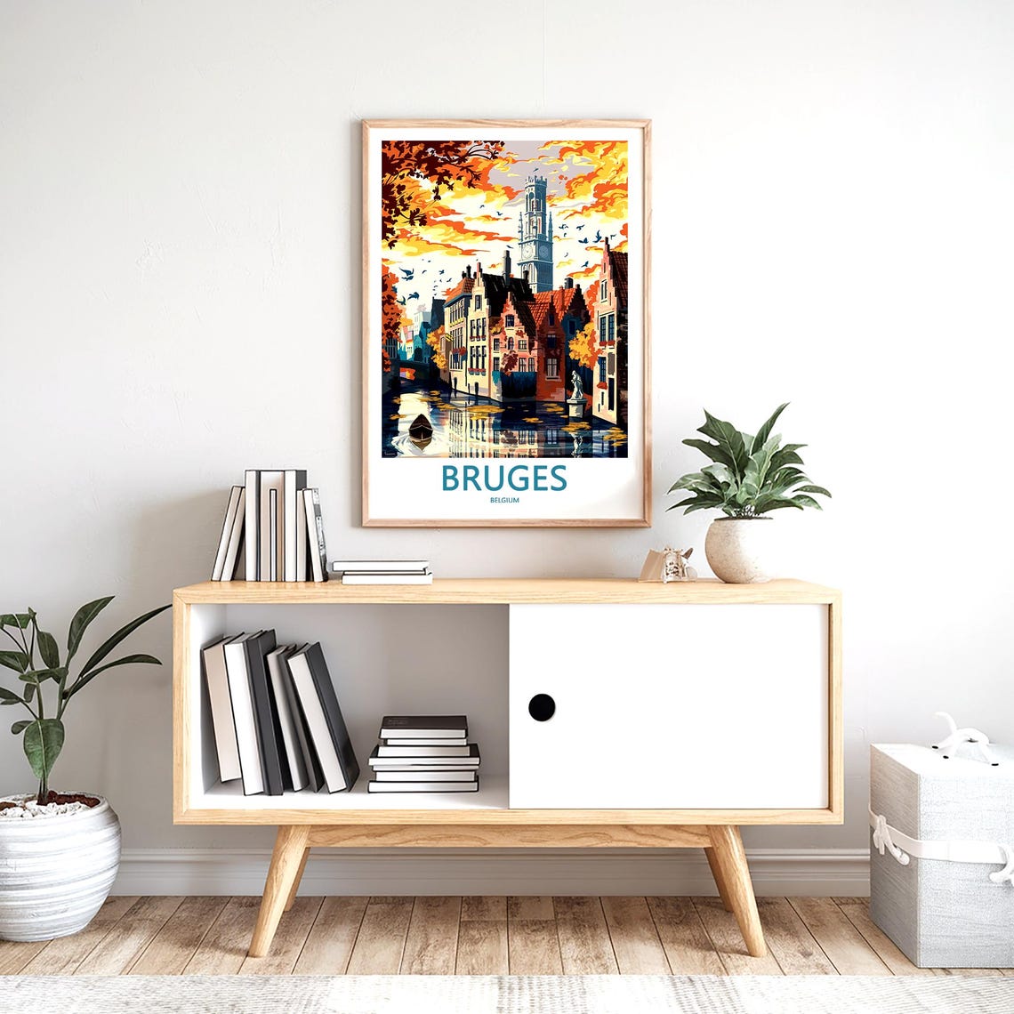 Bruges Fiery Sunset over Canal and Belfry Tower Travel Poster - Image 2