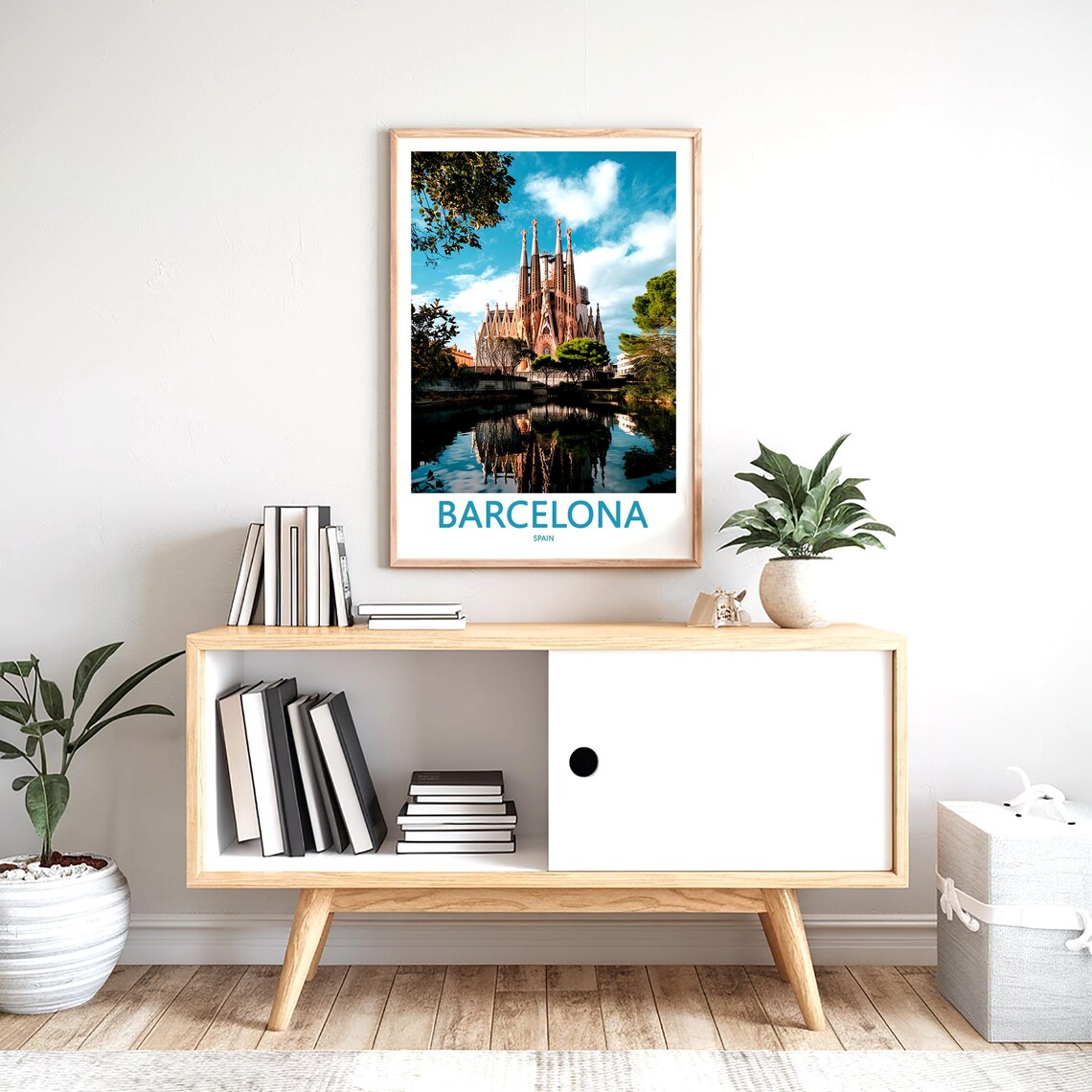 Barcelona Sagrada Familia Spires Reflected in Water Travel Poster - Image 2