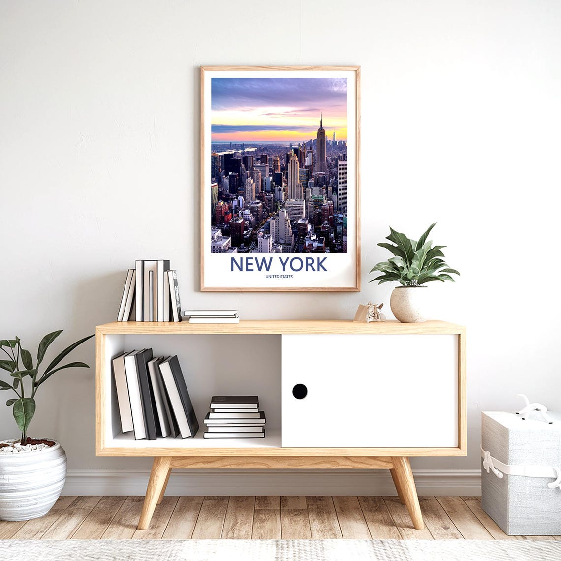 New York Manhattan Sunset Cityscape Skyline Purple Sky Travel Poster - Image 2